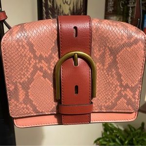 Pink Snakeskin Fossil Leather Crossbody Handbag